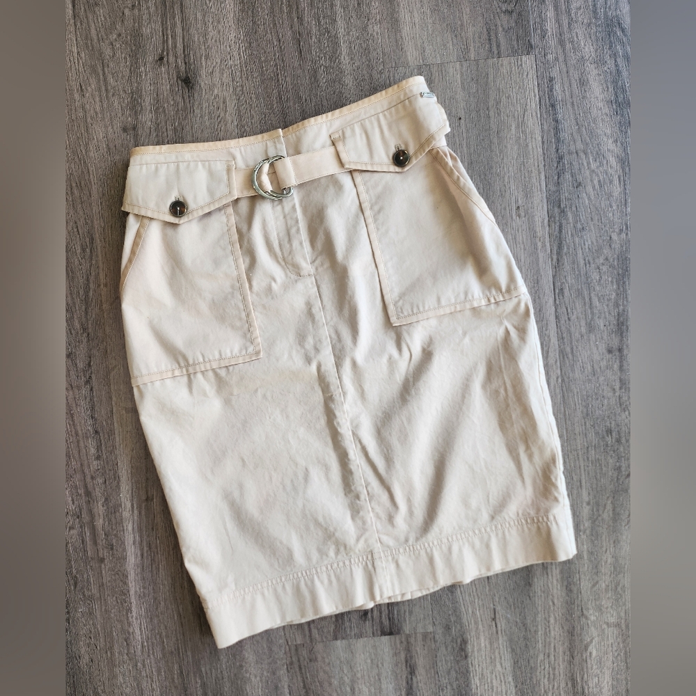St John Gorgous Cream Belted Pencil Skirt With Pockets
